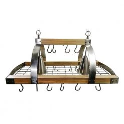 2-Light Brushed Nickel Accents Kitchen Wood Pot Rack with Downlights by Elegant Designs -JAZAVA Sales Store wood and brushed nickel elegant designs chandeliers pr1001 wod 77 1000