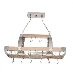 2-Light Brushed Nickel Accents Kitchen Wood Pot Rack with Downlights by Elegant Designs -JAZAVA Sales Store wood and brushed nickel elegant designs chandeliers pr1001 wod a0 1000